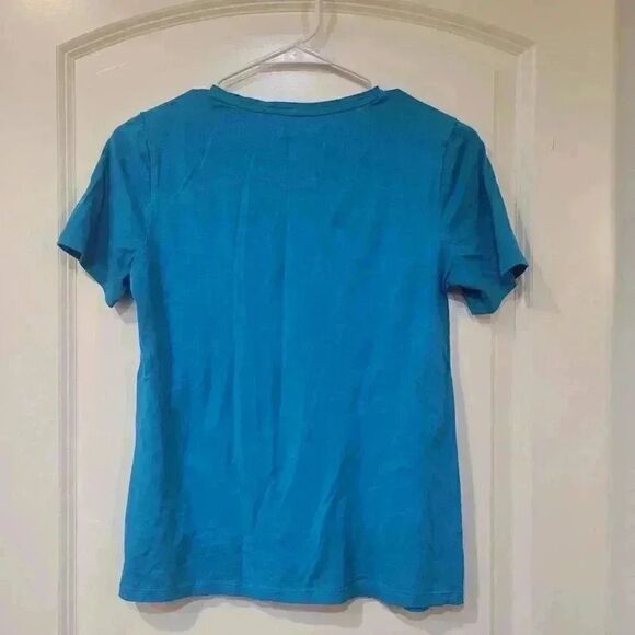 *SOLD**Banana Republic Women's Turquoise Graphic Crew Neck T-Shirt "Food Friends - Picture 6 of 6